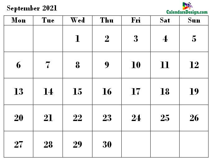 Printable Calendar for September 2021 PDF