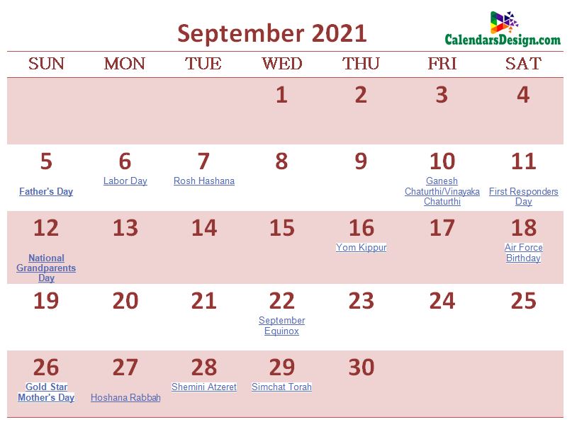 September 2021 Calendar UK With Holidays
