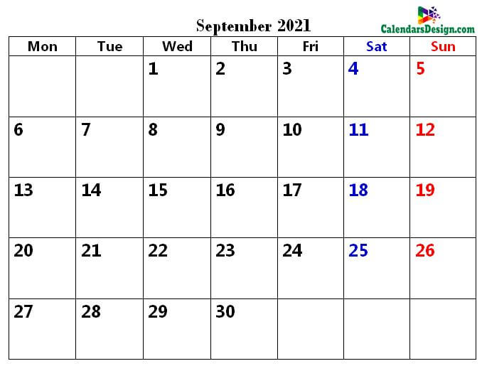 September 2021 Calendar Word