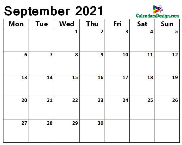 September 2021 calendar blank