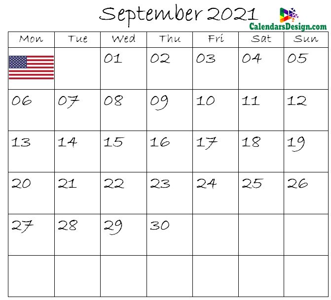 September Calendar 2021 USA