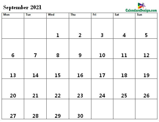 pdf calendar for September month
