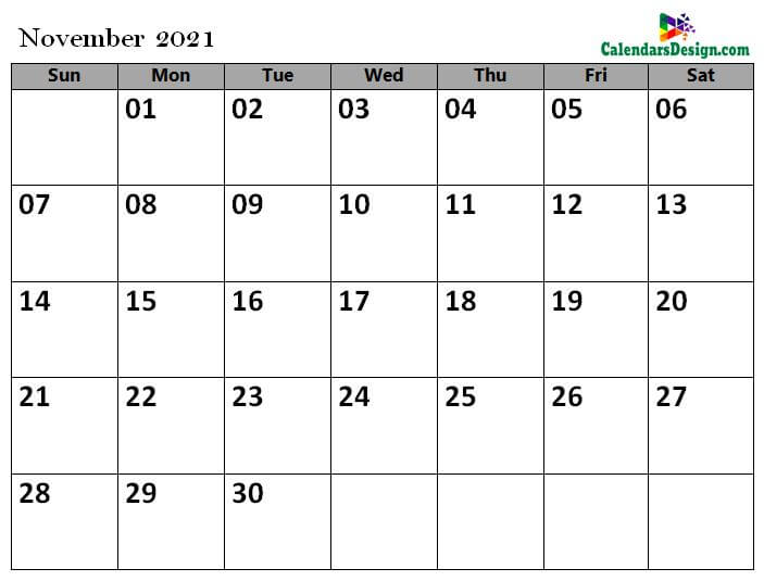 word calendar November 2021