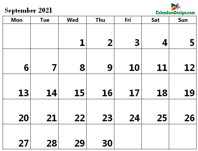 word calendar September 2021