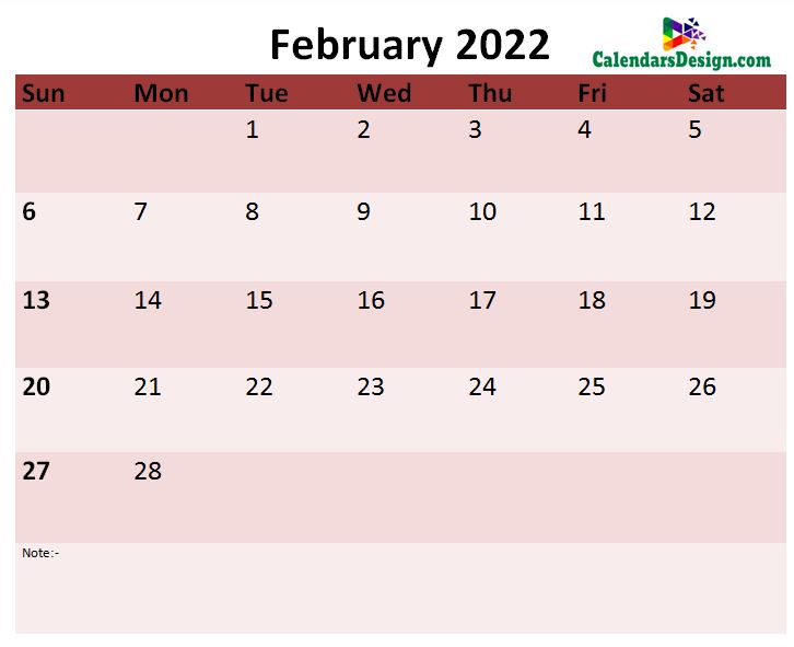 2022 Calendar February Template