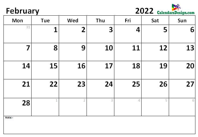 2022 February Calendar
