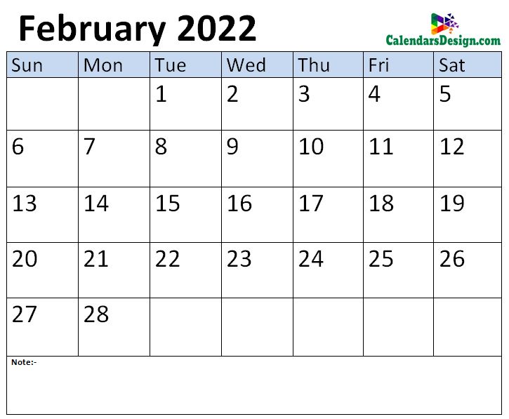 2022 February calendar template