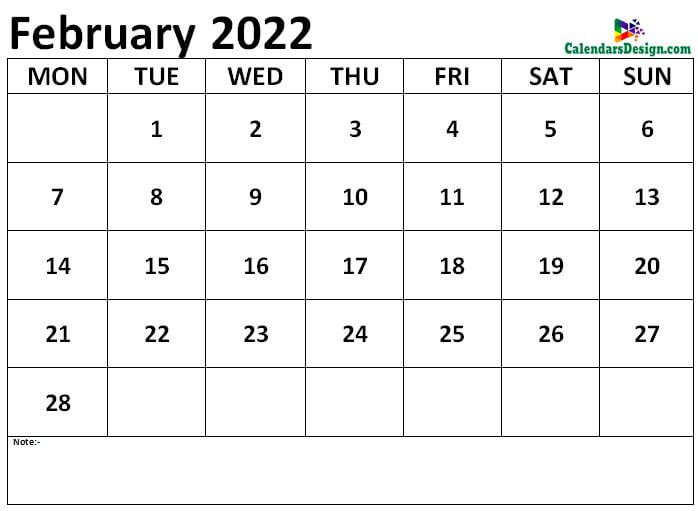 Calendar February 2022
