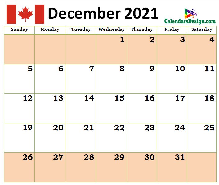 December 2021 Canada calendar