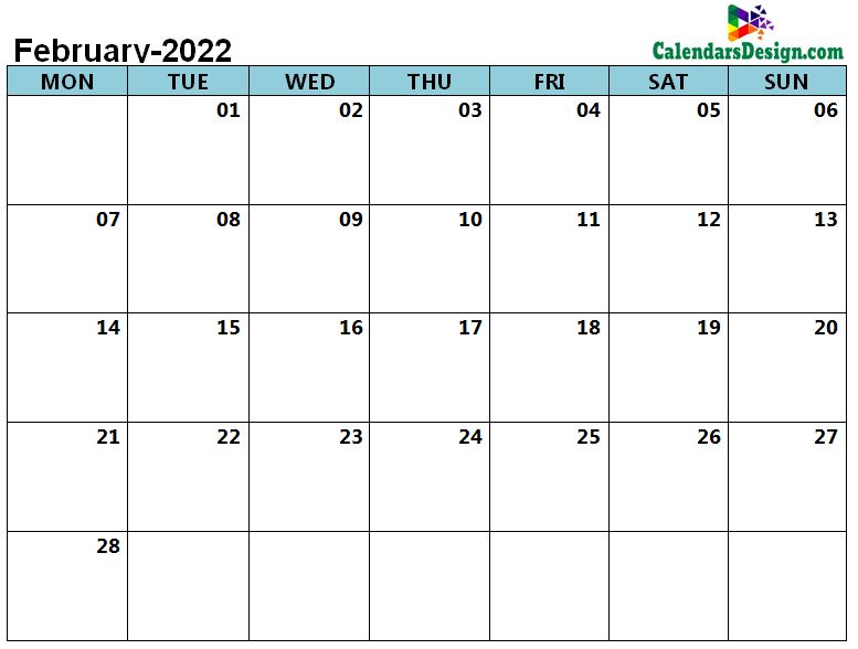 Feb 2022 calendar page