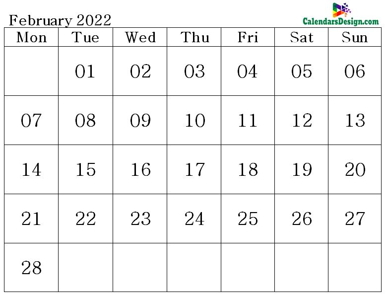 February 2022 Calendar PDF