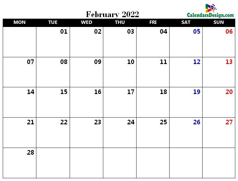 February 2022 Calendar Word