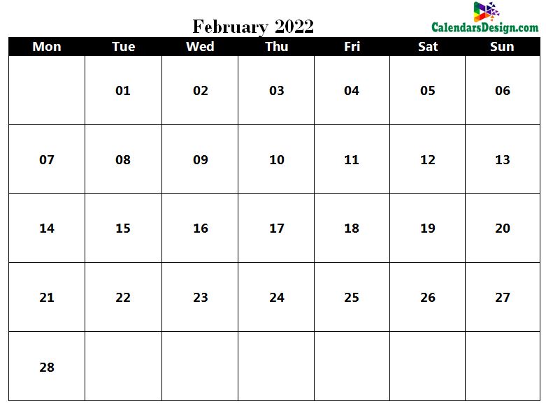 February 2022 Calendar in PDF