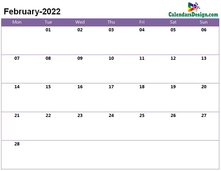 February 2022 a4 calendar