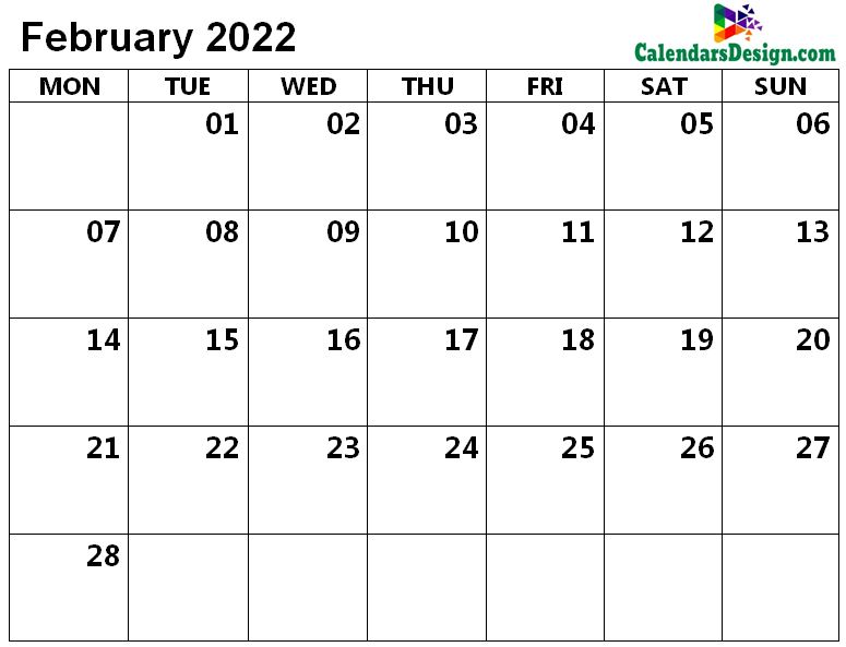 February 2022 calendar with large space