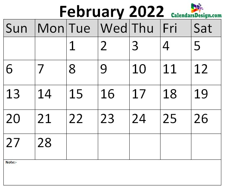 February 2022 month template