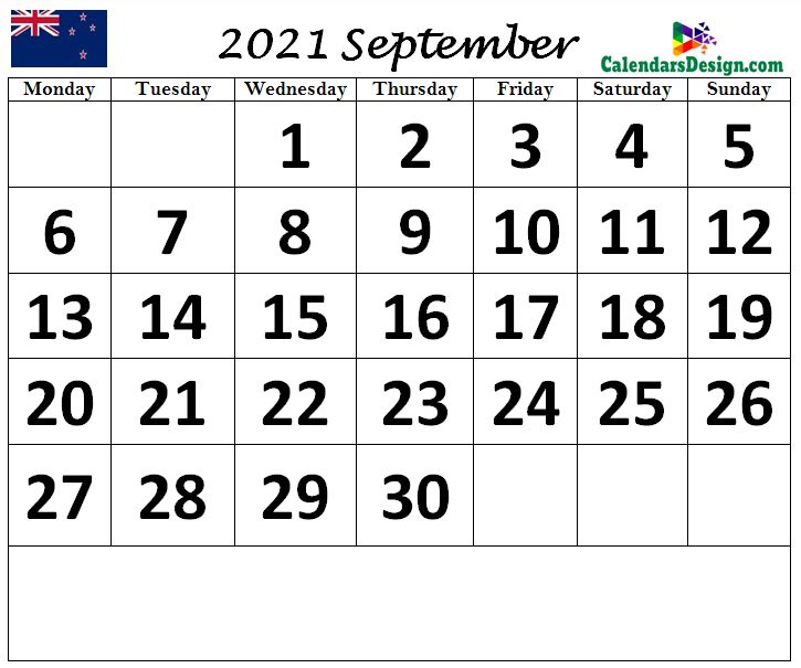 NZ September 2021 calendar