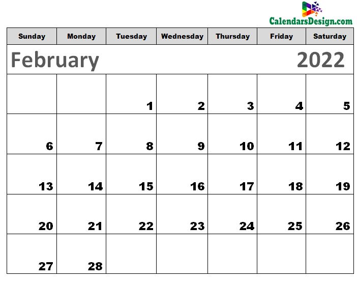 Print February 2022 calendar for free
