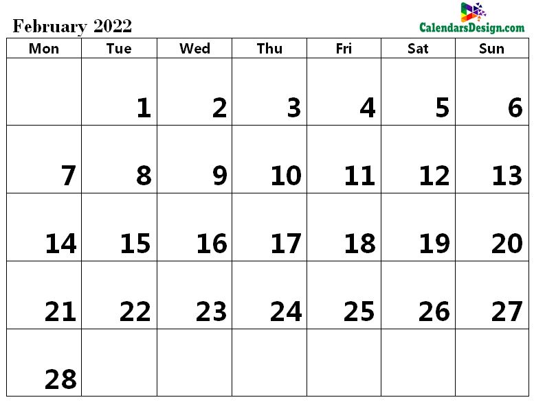 Printable Calendar for February 2022 Word