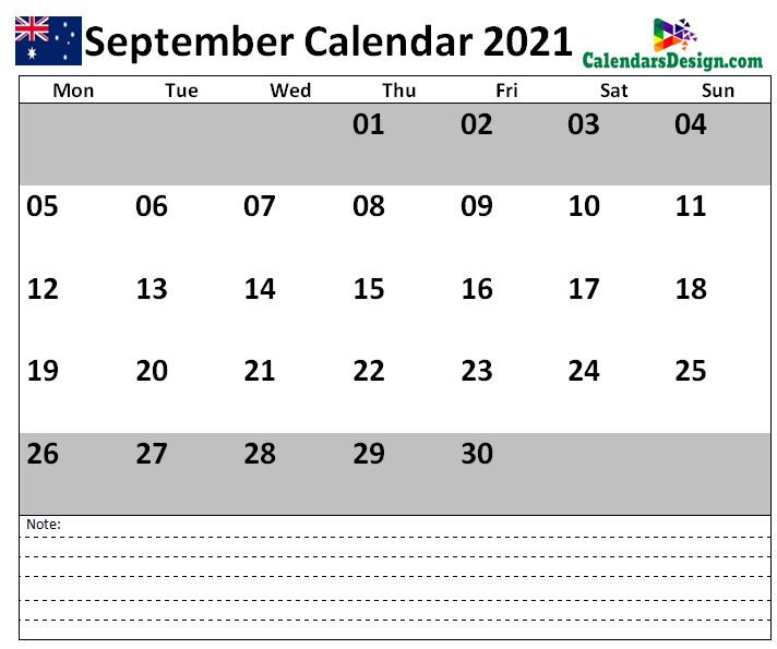 September 2021 Calendar Australia with Notes