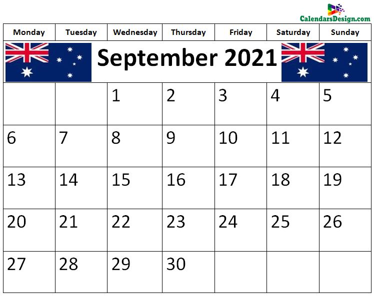 September Calendar 2021 Australia With Holidays