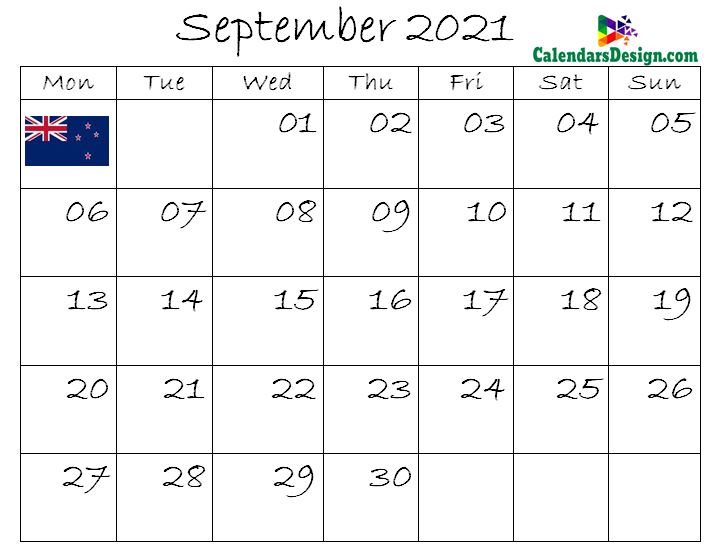 September Calendar 2021 New Zealand