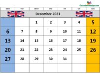 UK December 2021 calendar