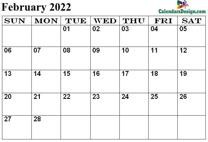 free Feb calendar 2022 printable