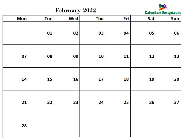 word calendar February 2022