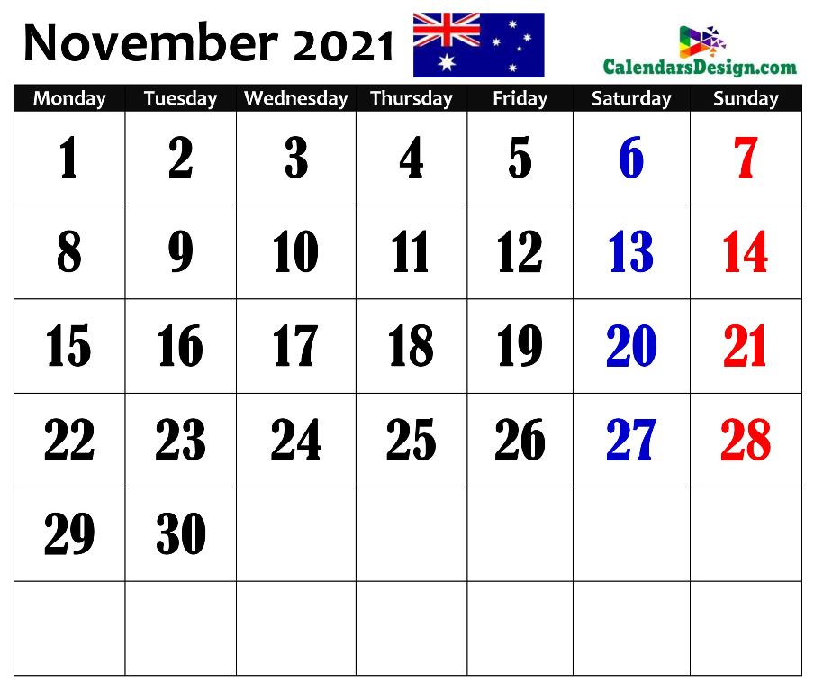2021 November Australia Calendar