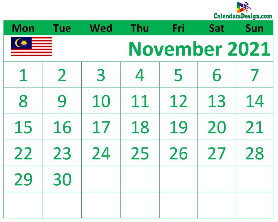 2021 November Calendar Malaysia