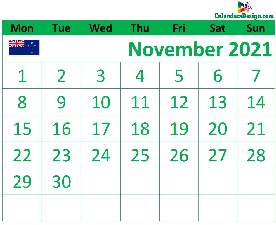 2021 November Calendar NZ