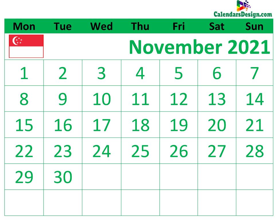 2021 November Calendar Singapore