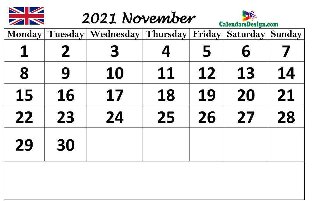 2021 November UK Calendar