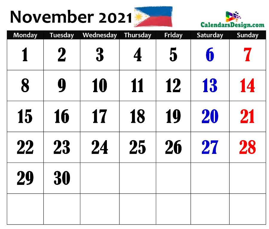 2021 Philippines November calendar