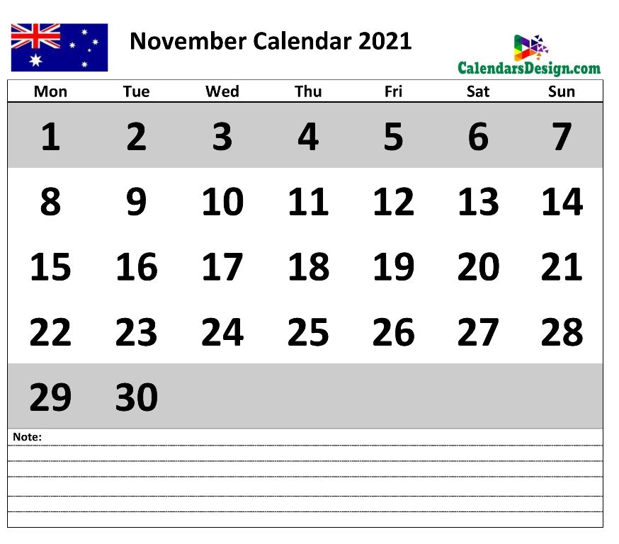 Australia November 2021 calendar