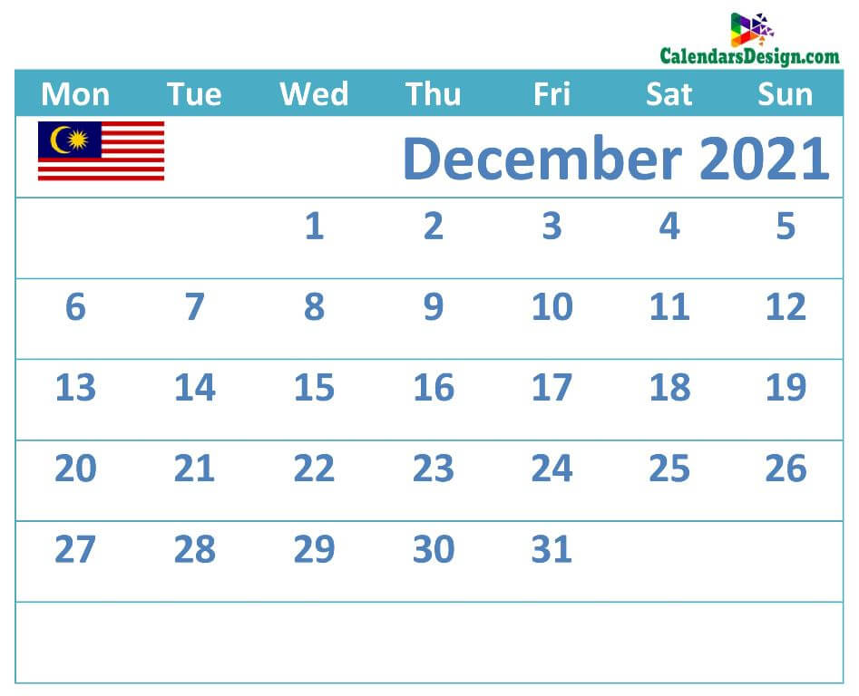 Calendar for December 2021 Malaysia