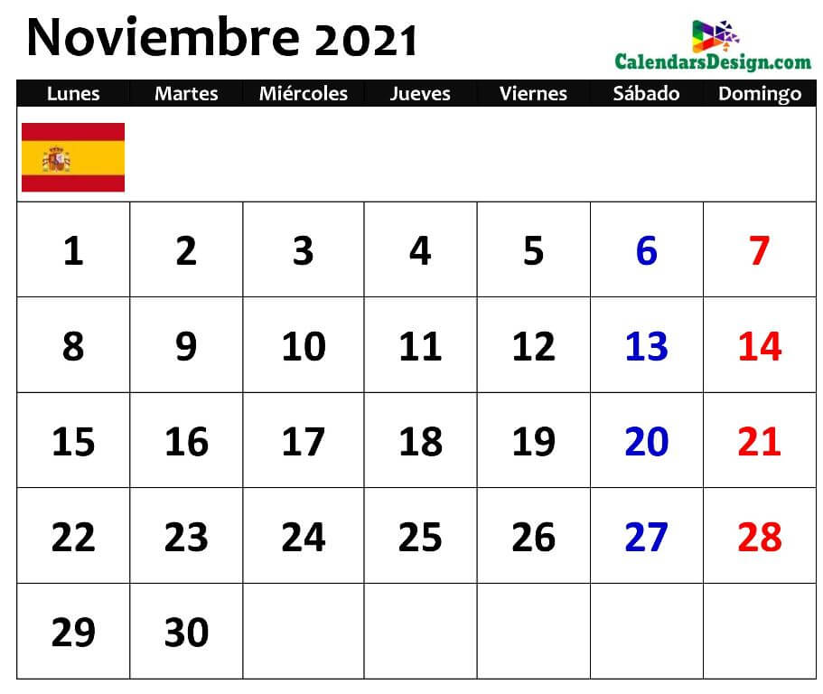 Calendario Noviembre 2021 Español
