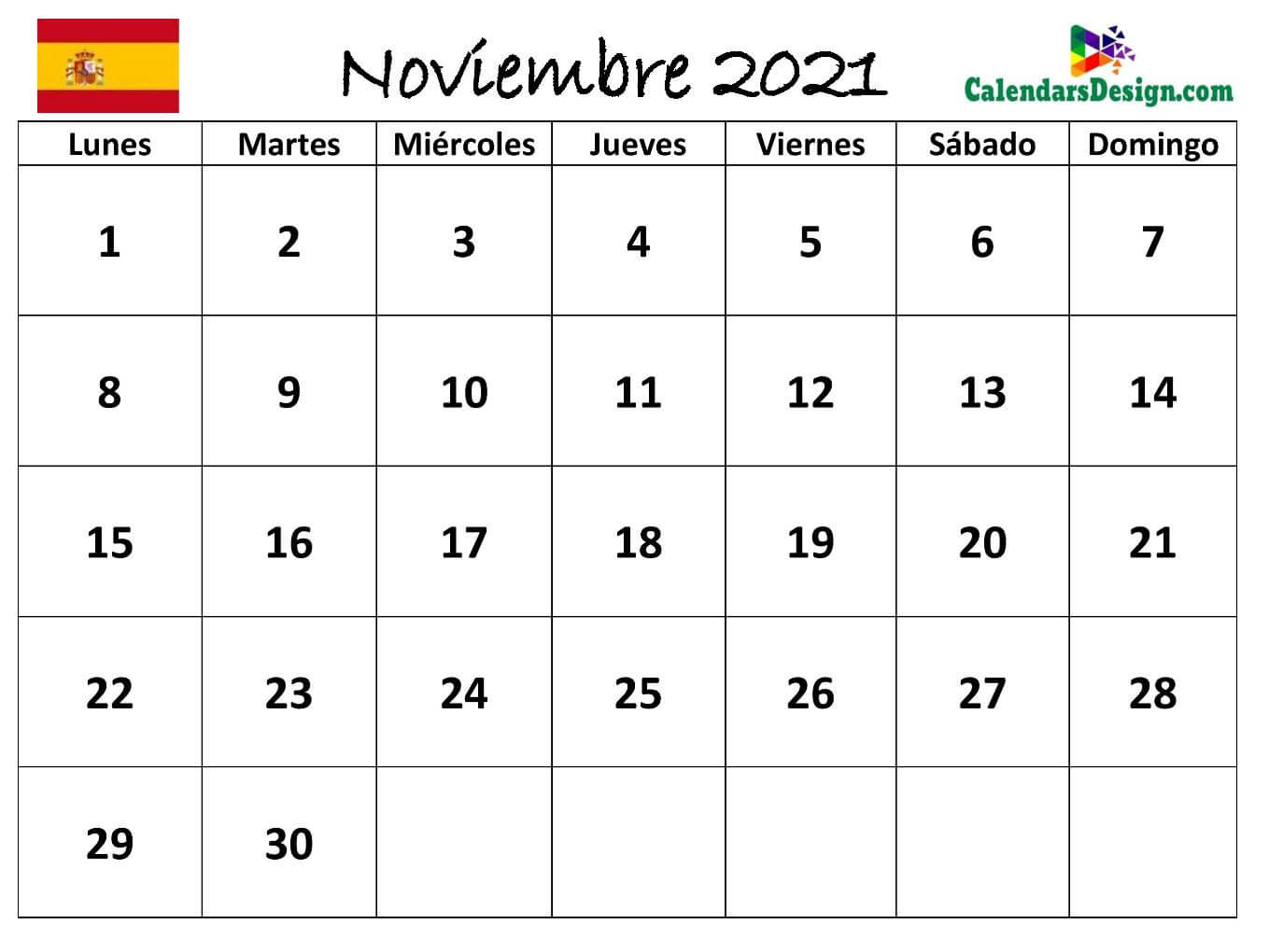 Calendario para noviembre de 2021 Word
