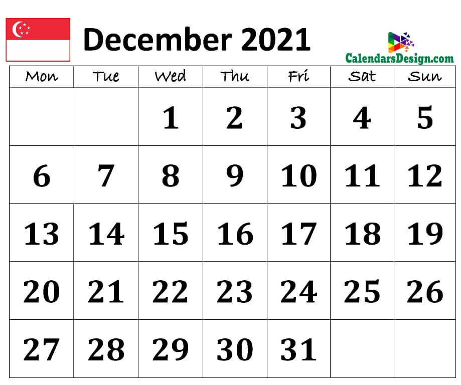 December Calendar 2021 Singapore