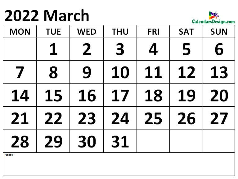 March 2022 calendar Download