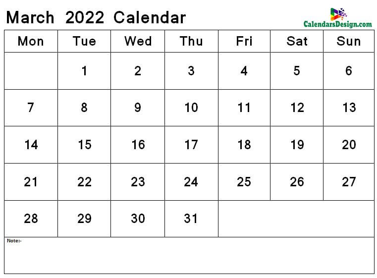 March 2022 calendar img
