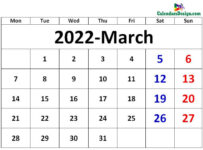 March 2022 excel calendar