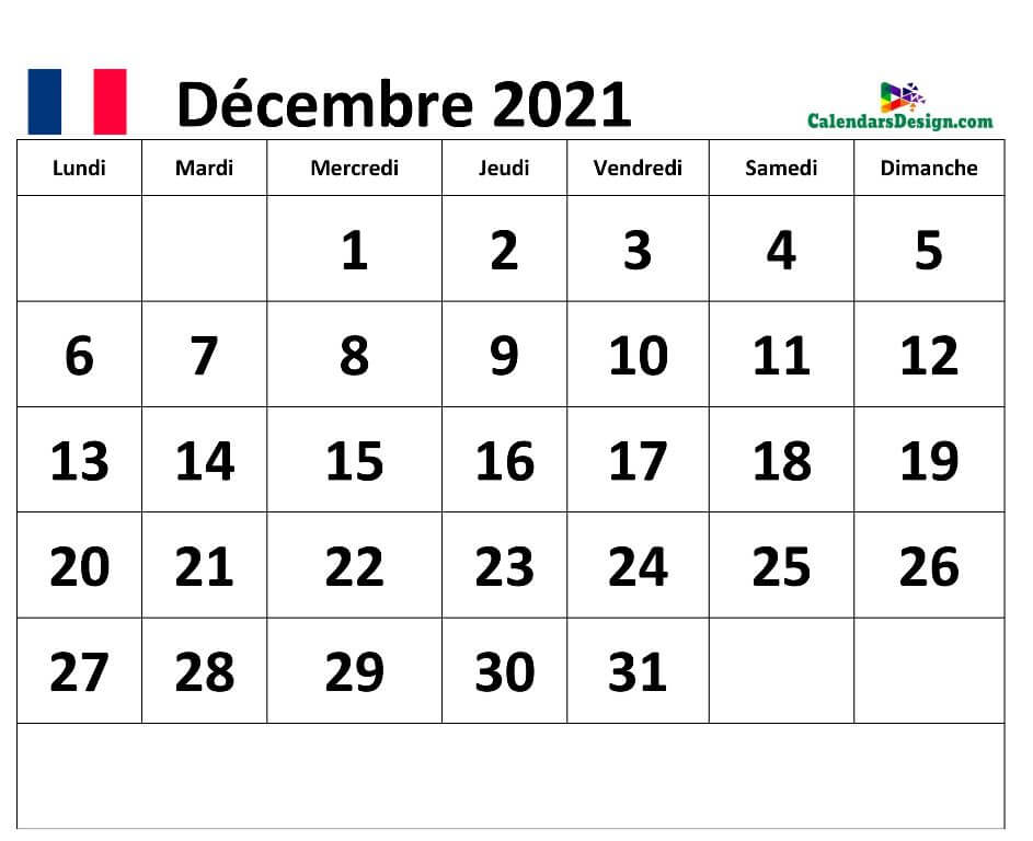 Modèle de calendrier pour décembre 2021