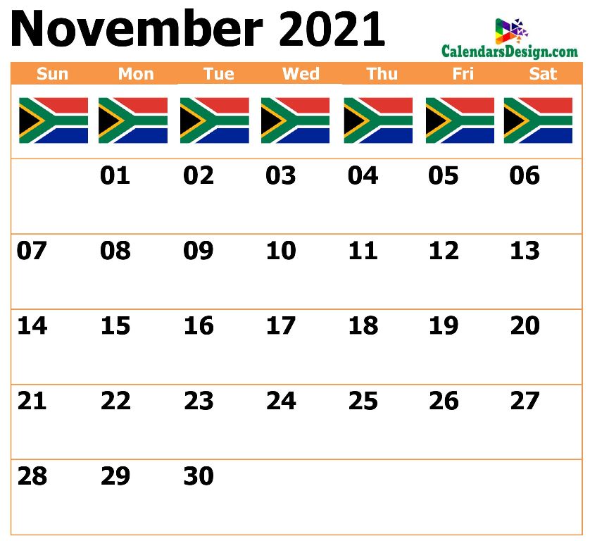Nov South Africa 2021 Calendar