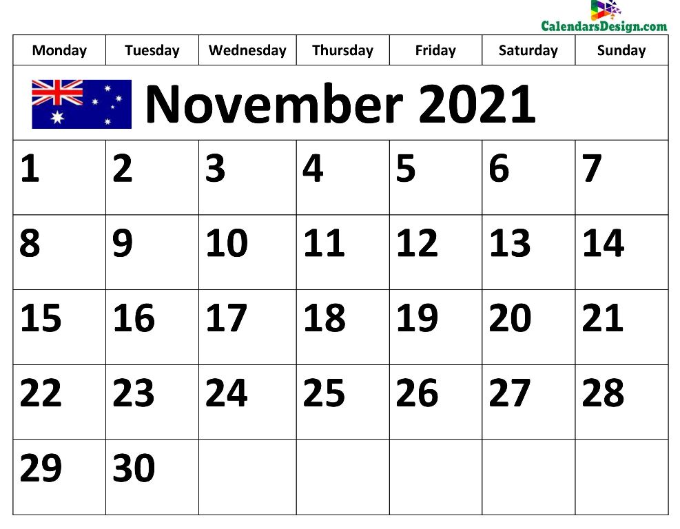 November 2021 Australia calendar