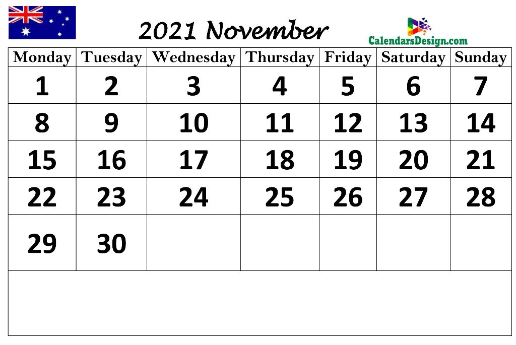 November 2021 Calendar Australia with Notes