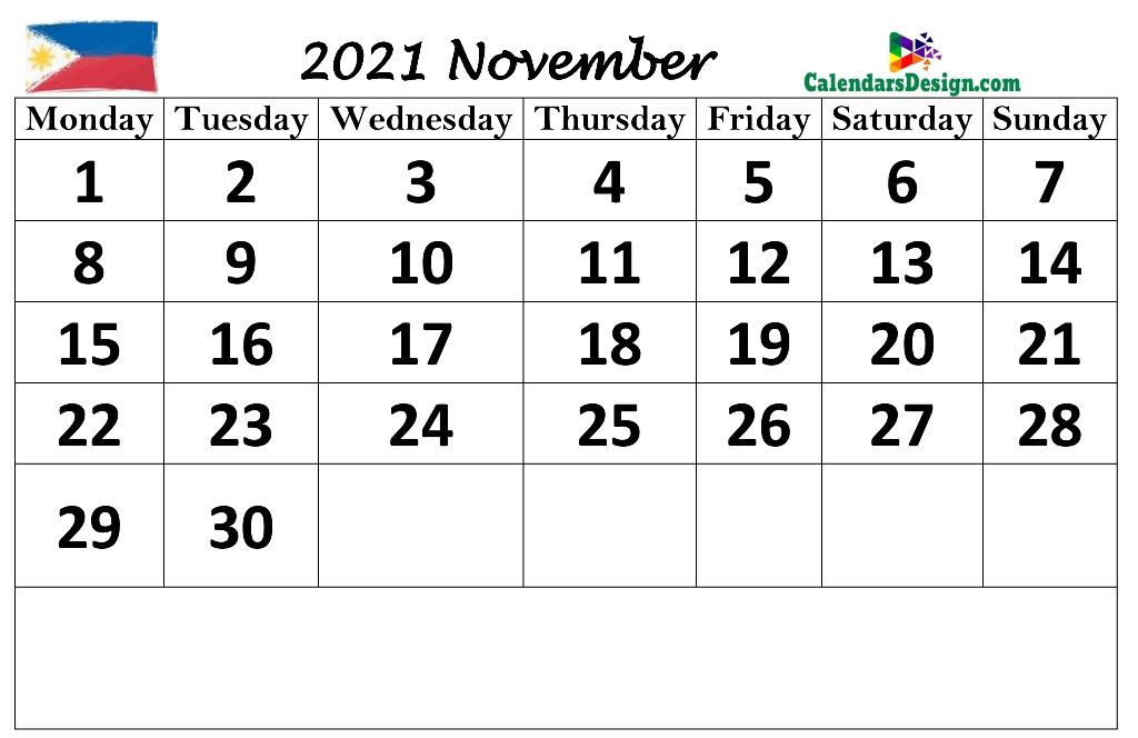 November 2021 Calendar Philippines with Notes