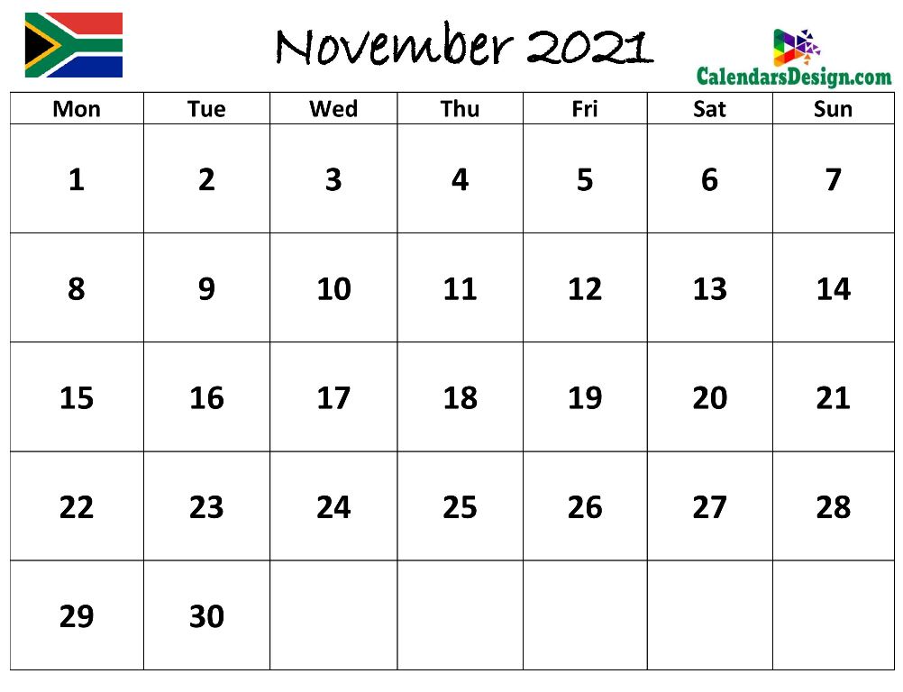 November 2021 Calendar South Africa