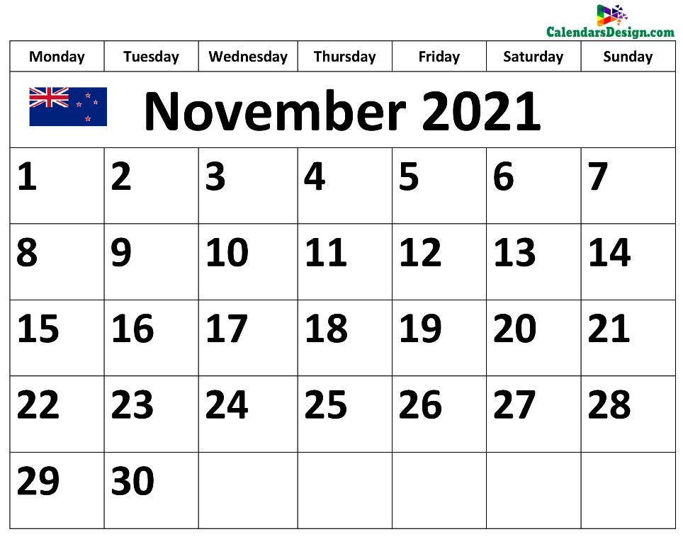 November 2021 NZ calendar